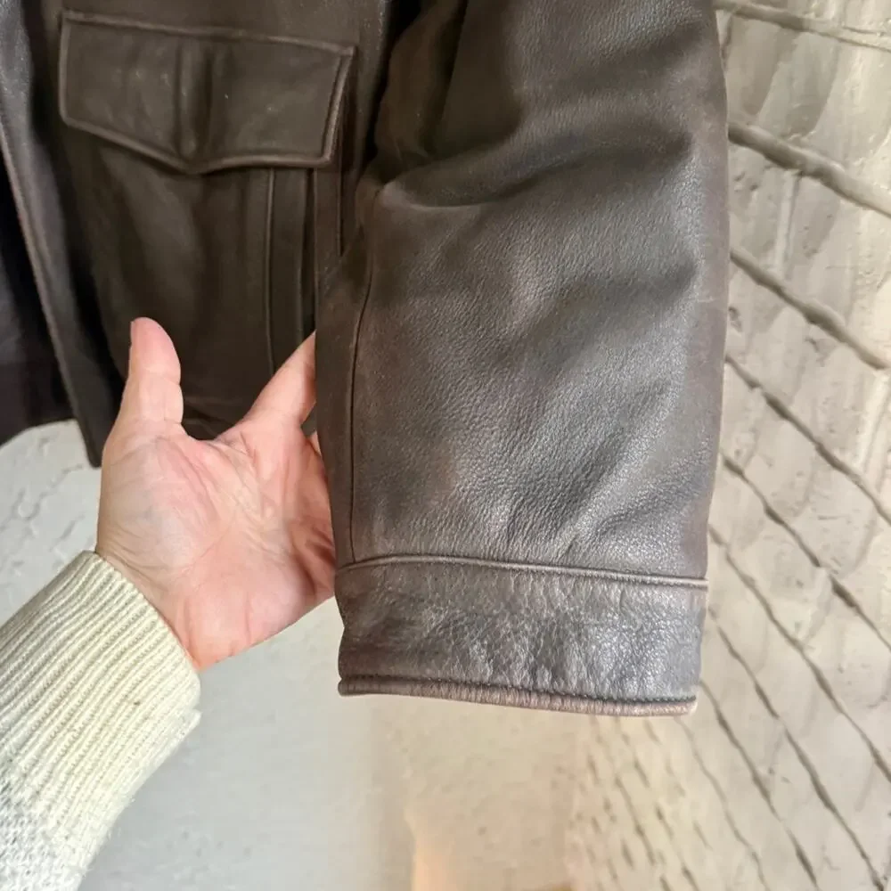 Vintage Eddie Bauer Lambskin Leather Goose Down Bomber Jacket with Plush Collar - Picture 10 of 16